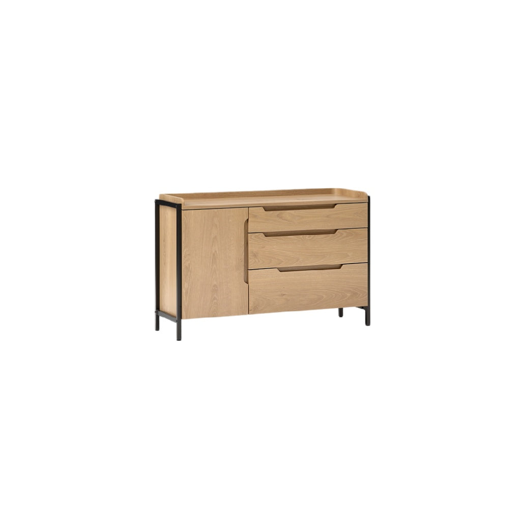 Modern Oak Sideboard with Metal Legs and Three Drawers